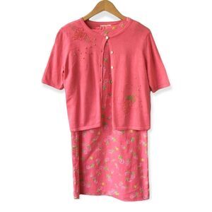 🆕Talbots Pink Pineapple Dress & Cardigan